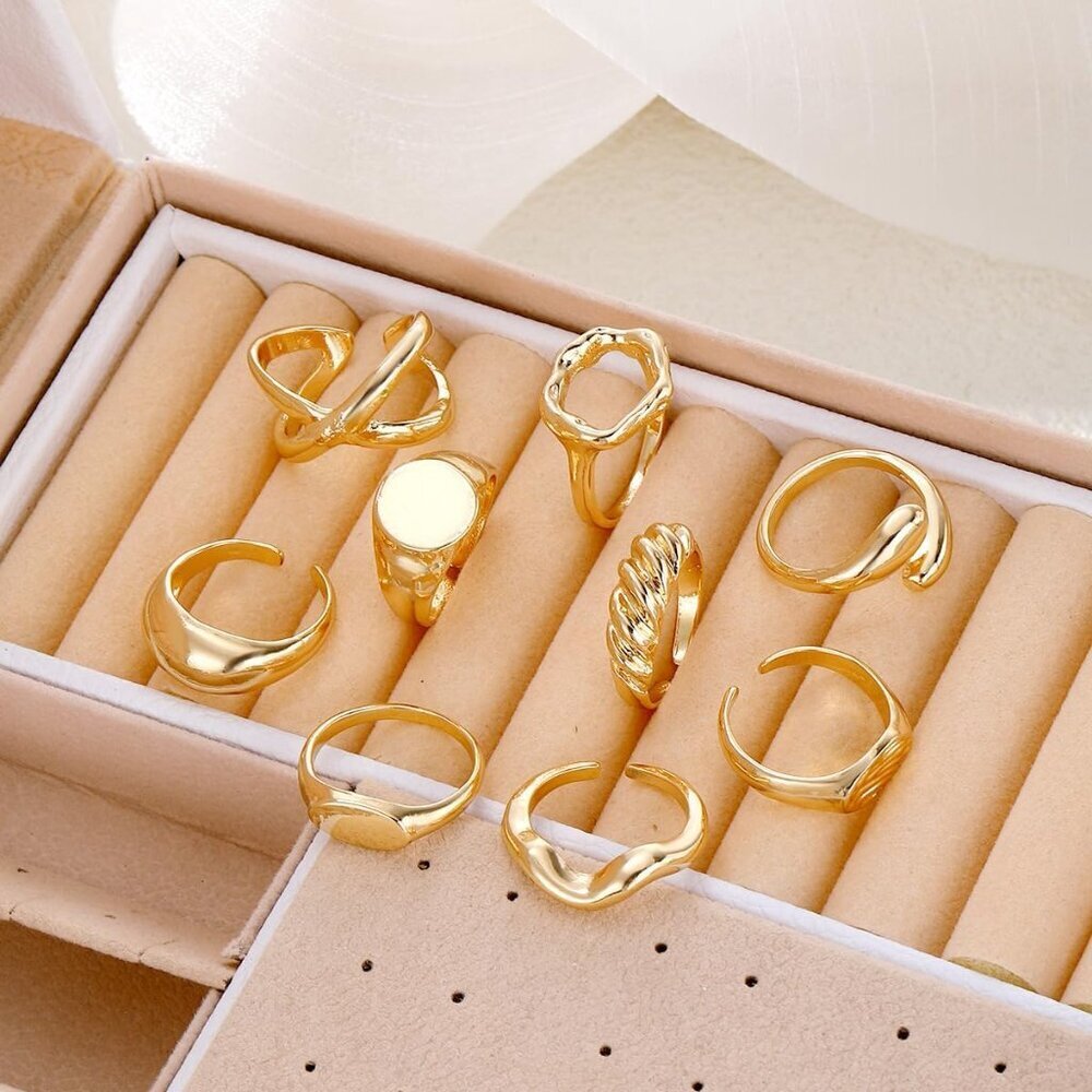Gold Stackable Rings Set 9pcs Adjustable Minimali… - image 5